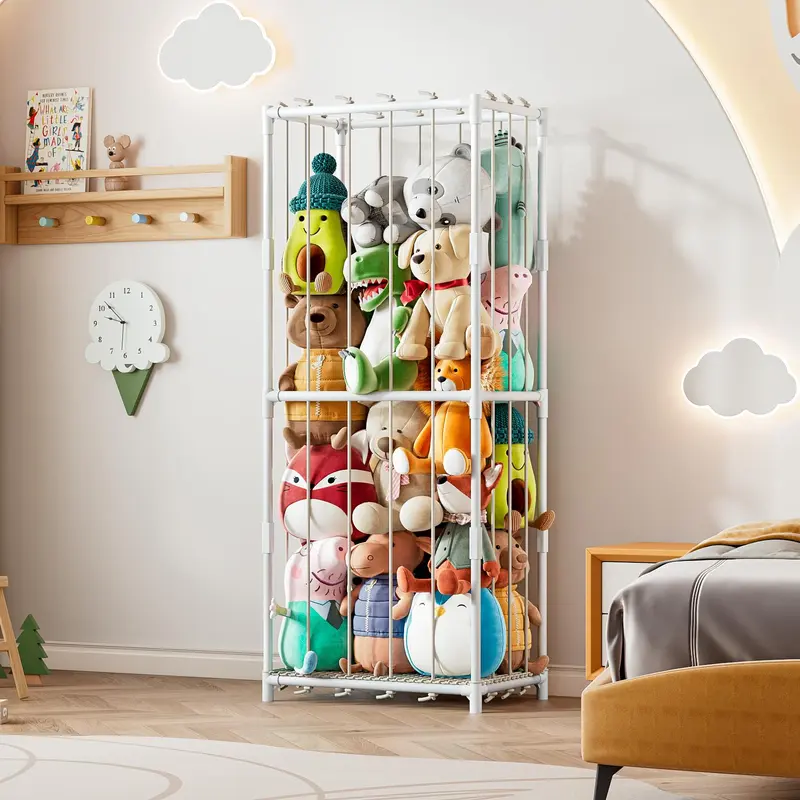 SUOERNUO Classic Extra Large Rectangle PVC Stuffed Animal Toy Holder Organizer Unit - Sturdy Adjustable Metal Frame, Space-Saving Corner Vertical Chest with Elastic Rope, 18.5 x 12.99 x 55.51 Inches, for Nursery Kids Room