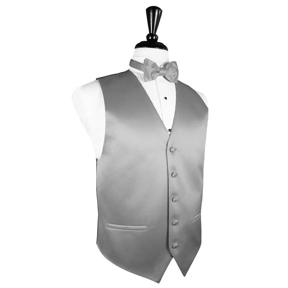 Silver Luxury Satin Tuxedo Vest