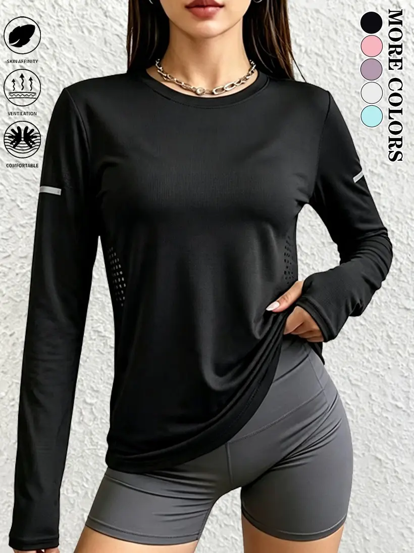 Clean Gent Women’s Long-Sleeve Basic T-Shirt, Solid Color Loose Fit Slimming Design, Casual Versatile Base Layer Top for Spring/Autumn, Available in Multiple Colors, Soft and Skin-Friendly Bamboo Fiber Fabric, Loose Fit that Conceals Bulges, Comfortable a