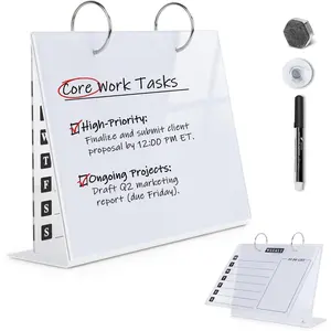 Desktop Glass Dry Erase &  Aesthetic Desk Calendar Weekly to-do List Combo, Small  Standing Whiteboard, Desk Flip Easel Calendar with Accessories for  Office , White, 9 x 7''