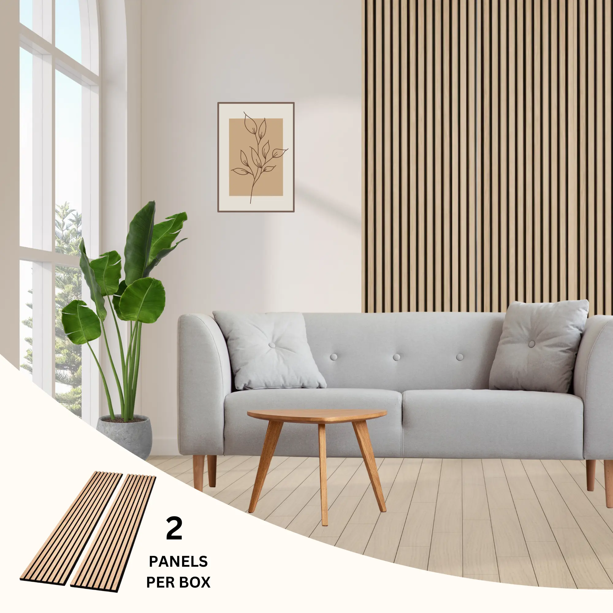 onncom Natural Oak Luxury Wood Veneer Acoustic Slat Wall Panels Soundproof 94.49" x 12.6" (2 Panels Per Box) wood panel