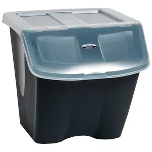 Redmon 10 Gallon Stackable Shutter Bin with Flip Lid Plastic Storage, Black