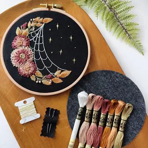 Moody Florals Embroidery Kit with Specialty Threads (Metalic and Glow in the Dark)
