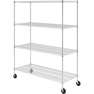WS-602472-ZW4 NSF Certified 4-Tier Heavy Duty Wire Rack Storage Shelves with Wheels & Adjustable Feet, 24"x60"x72", Silver