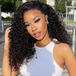 [3 IN 1 Half Wig] Half Wig Human Hair Kinky Curly Glueless Wig Human Hair Ready to Wear 3 IN 1 Half Wig With Drawstring 180 Density Curly Half Wig For Women Brazilian Remy Hair