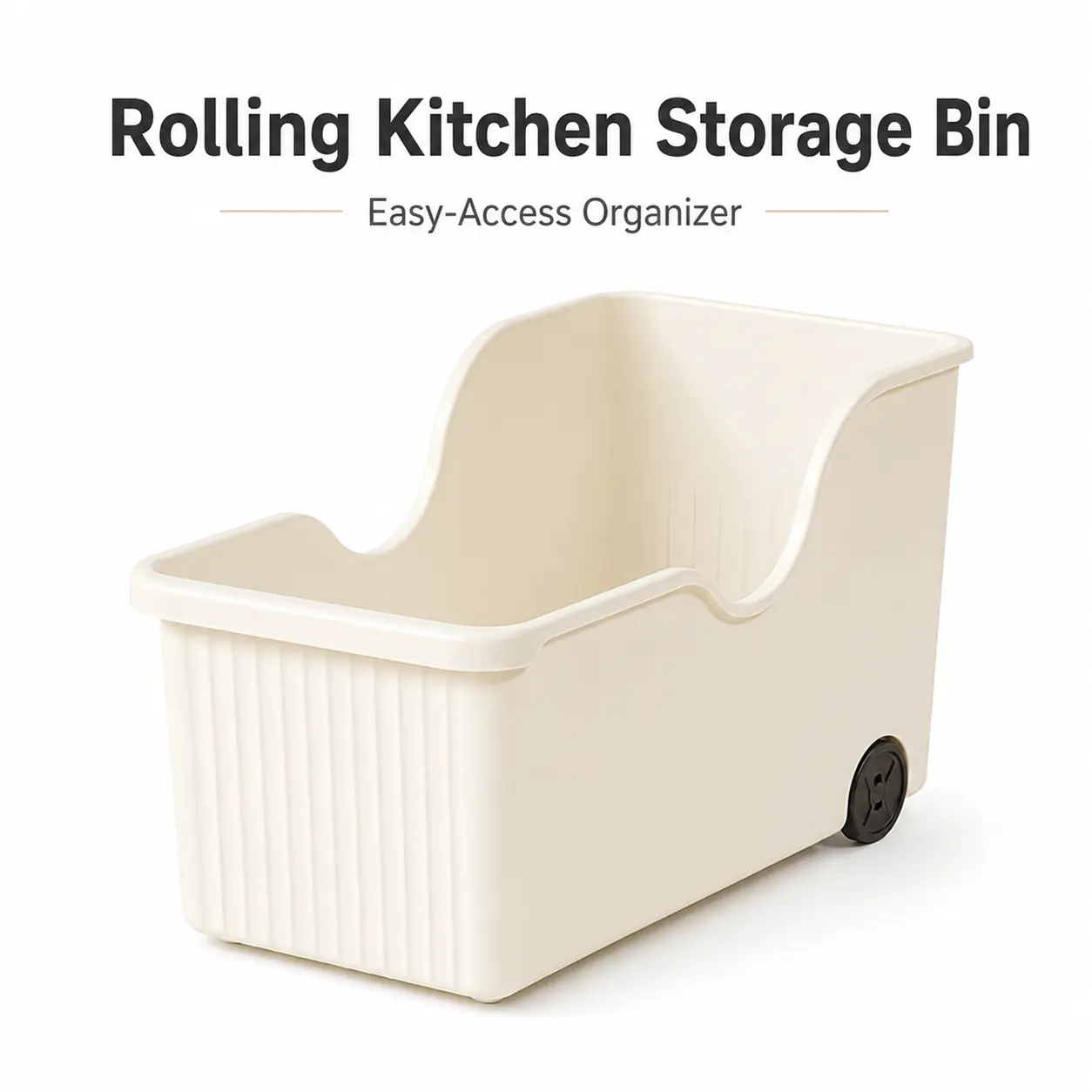 Minimalist 4-Pack PP Plastic Rolling Kitchen Storage Bins with Wheels, 15.28x7.48" Large-Capacity Slanted Front Baskets for Under Sink, Cabinet, Countertop Organization of Spice Jars, Cleaning Bottles
