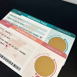 4 Creative Boarding Pass Style Scratch Cards, Travel Surprise Reveal Cards, Ticket Scratch Cards, Couple/family Travel Gift