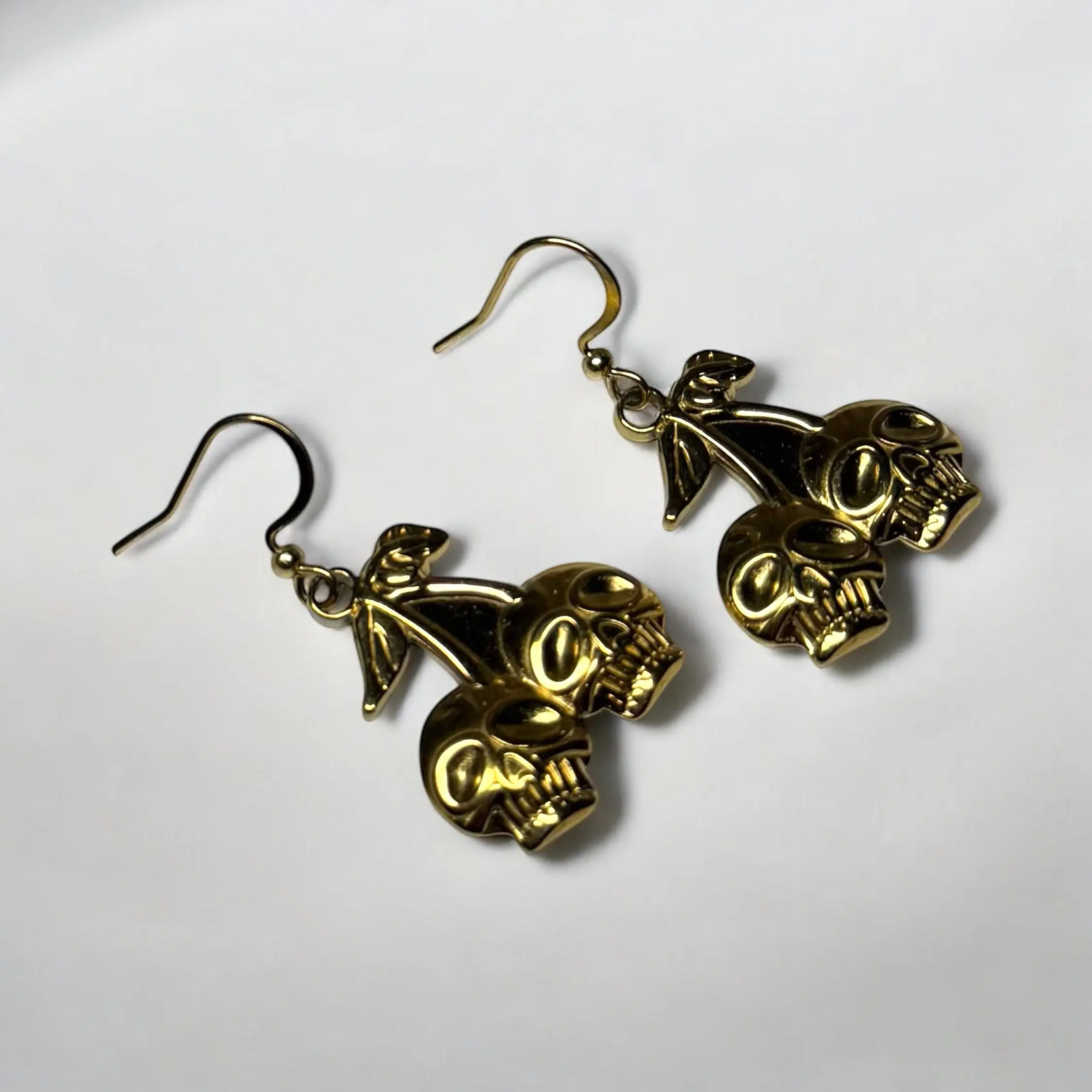 Dark Cherry Handmade Earrings Stainless Steel Hypoallergenic Tarnish Resistant Skull Cherry Earrings for Women