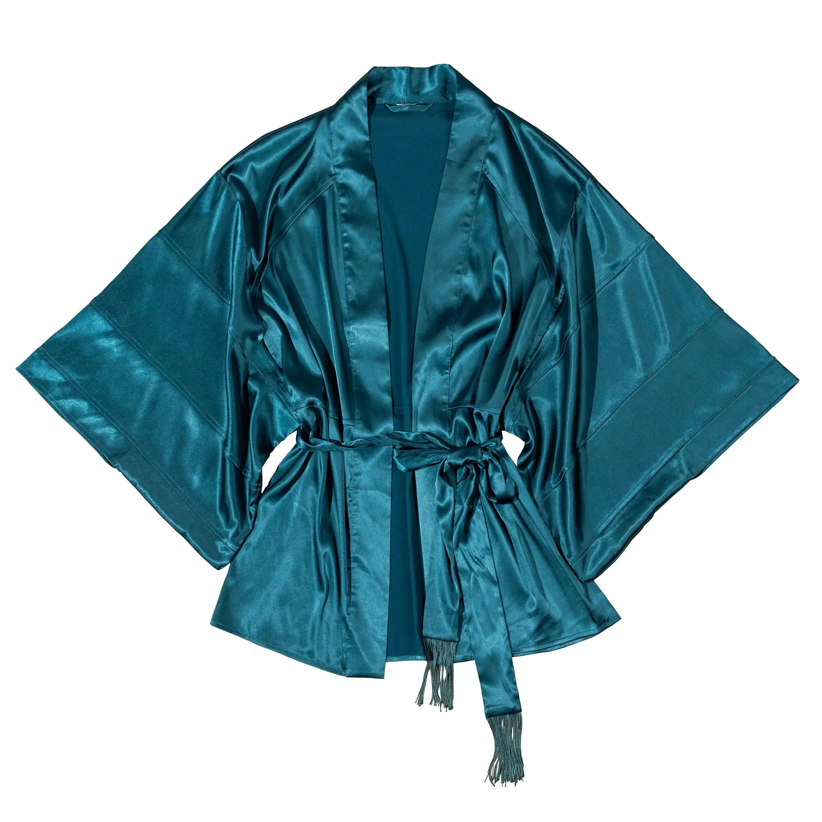 Satin Kimono Robe - Teal