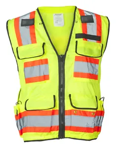 Flame Resistant Surveyor Safety Vest With Lime Polyester Mesh And Black Binding