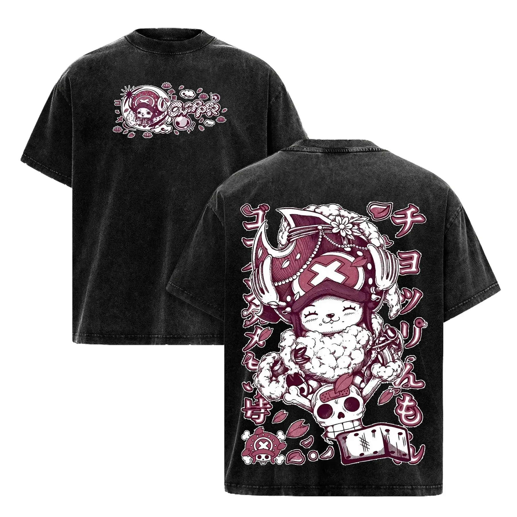 Tony Tony Chopper Washed Tee, One Piece Anime Graphic T-Shirt, Vintage Style Oversized Shirt for Men Women, Cute Kawaii Manga Lover Gift, Streetwear Apparel,Retro Faded Cotton Top, Y2K Otaku Clothing, Daily Everyday Casual Wear