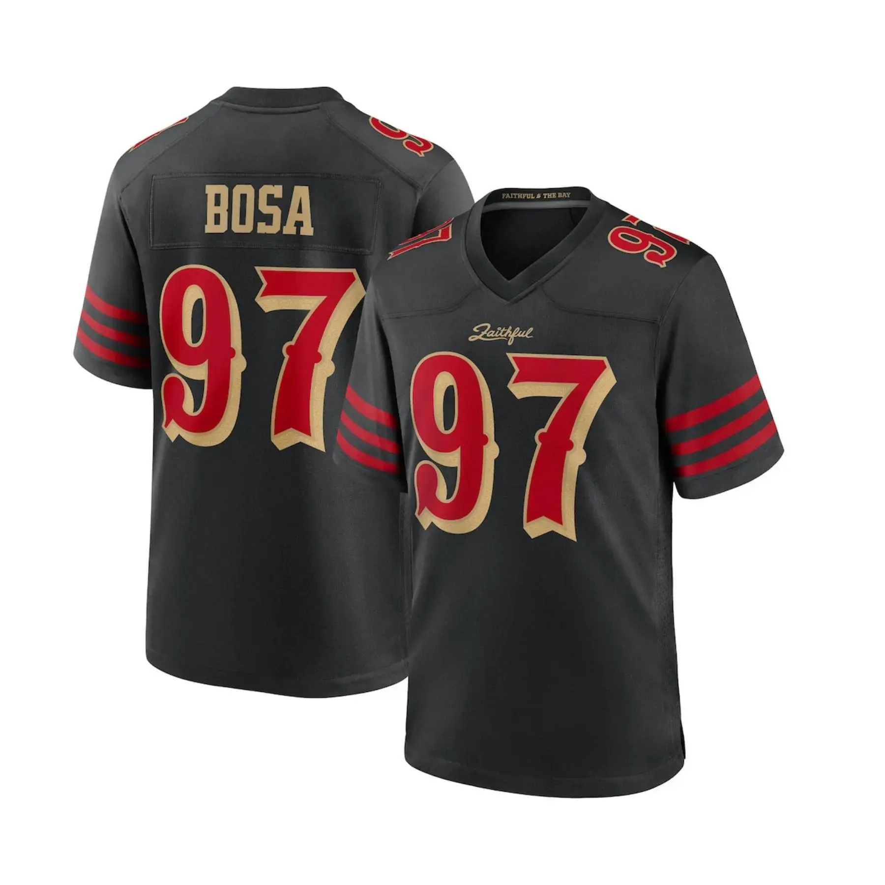 San Francisco Nick Bosa #97 Football Jersey, Embroidered Logo Black Red Gold Sports Shirt, Unisex Sports Fan Apparel