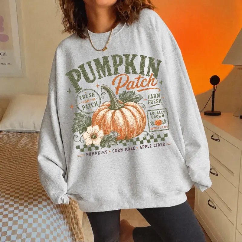 Retro Pumpkin Patch Sweatshirt, Vintage Fall Pumpkin Crewneck, Cozy Autumn Graphic Pullover, Harvest Season Sweatshirt, Fall Gift for Her, Apparel,Cotton Top Womenswear
