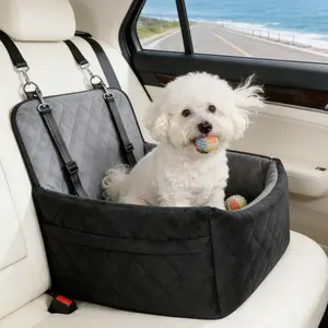 YJ-Garvee Dog Car Seat for Small Medium Pets, Dog Booster Seat Under 30-35 LB, Detachable Washable Pet Car Bed with Storage Pockets and Safety Belt, Easy to Use, Black Gray