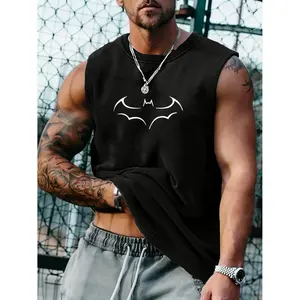 Casual men's trendy vests fashion bat print vests summer black