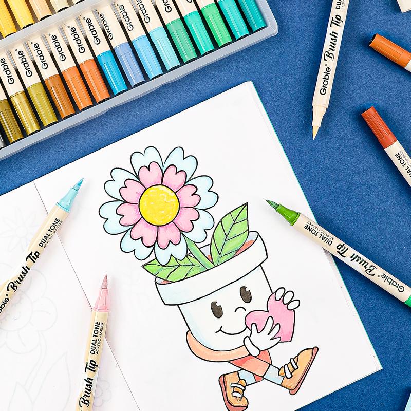 [Flash Sale] Grabie Dual Tip Acrylic Marker Set Of 36, Paint Pens markers artmarkers acrylic paintmarkers brushpen acrylic pens brushmarkers coloring book, artist supplies, artist tools, waterproof ink, creative tools, gift for valentines's day