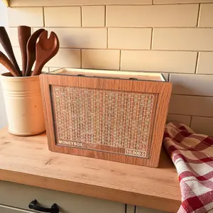MONEYBOX Wooden Savings Box  – Eco-Friendly $10,000 Saving Challenge & 2026 Money Plan Gift
