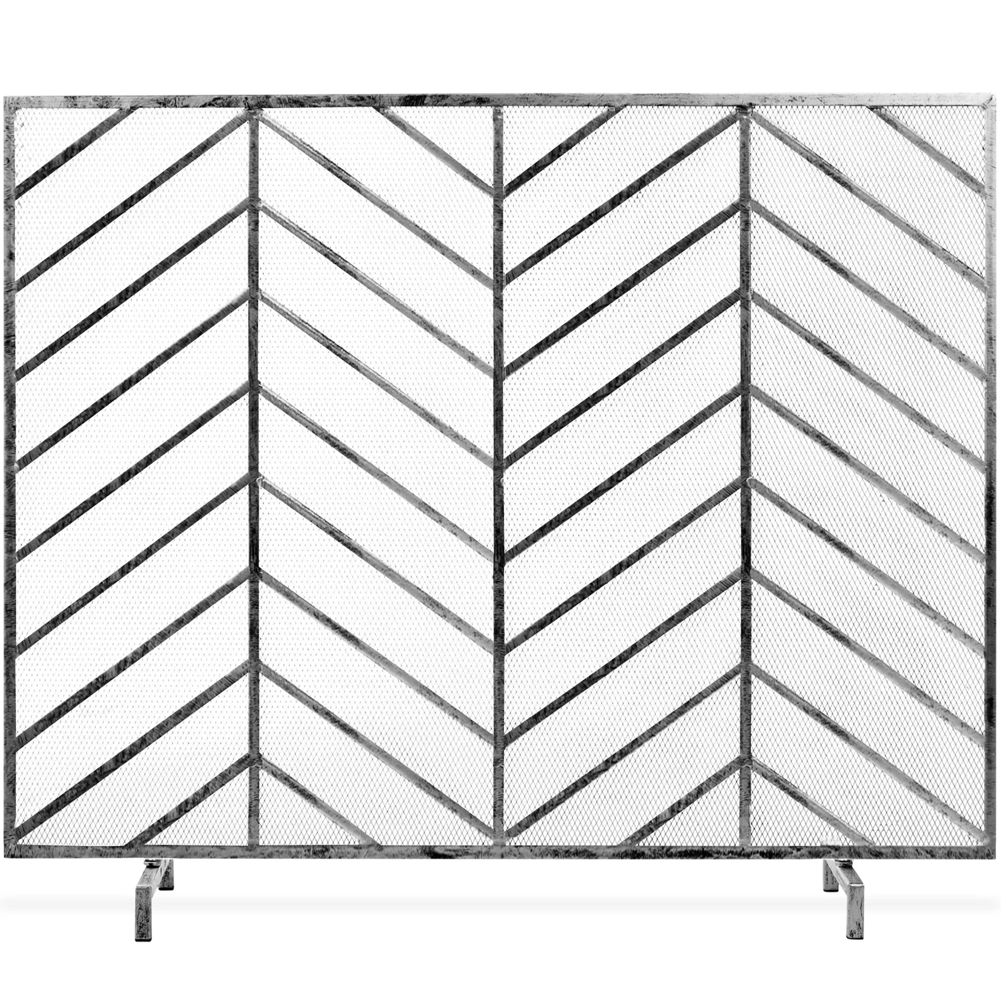 Best Choice Products 38x31in Single Panel Handcrafted Iron Chevron Fireplace Screen w/ Distressed Finish