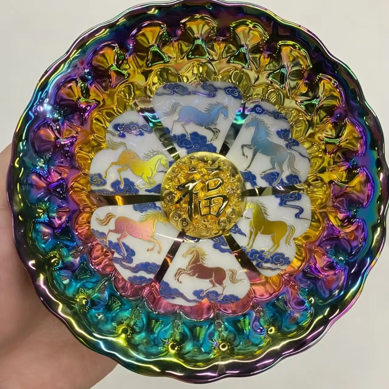 Iridescent Horse & Fortune Mandala Handcrafted Jianzhan Teacup