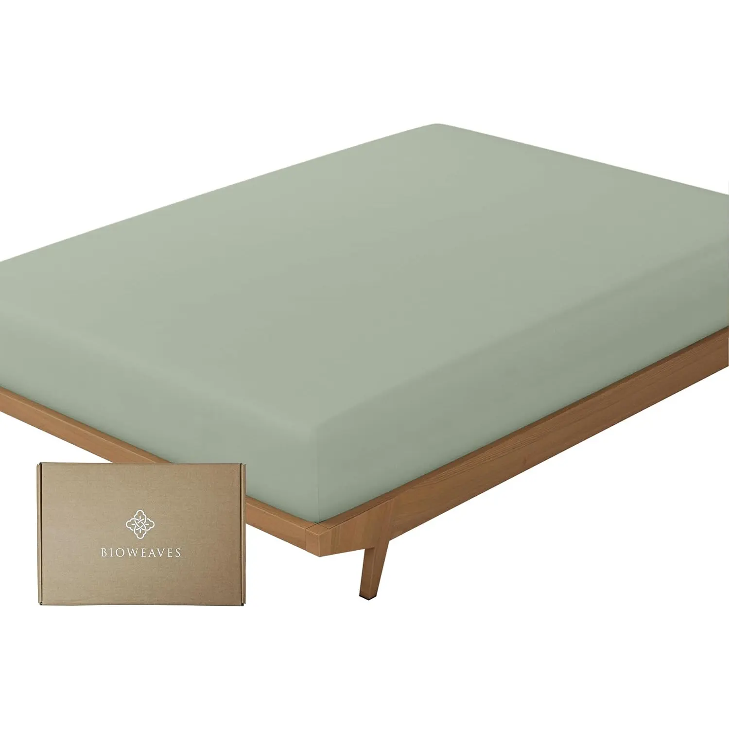Bioweaves 100% Organic Cotton 1 Fitted Sheet Queen Size Only | 300 Thread Count Sateen Weave GOTS Certified with Deep Pocket - Basil BIOWEAVES