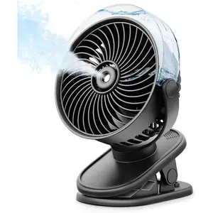 Portable Misting Clip  Fan, USB-C Rechargeable Mini Personal Cooling Fan with 4 Speeds, 360? Rotatable, Quiet Cooling for Outdoor, Camping, Golf Cart, Travel,  & Desk (Black)
