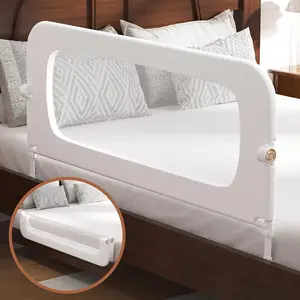 Bed Rail for Toddlers, Baby Bed Rail Guard for Kids, Toddler Bed Rails with Reinforced Anchor Fit, Height Adjustable & Foldable Bed Rail Guard for Twin, Full, Queen & King Beds (White, 59IN)