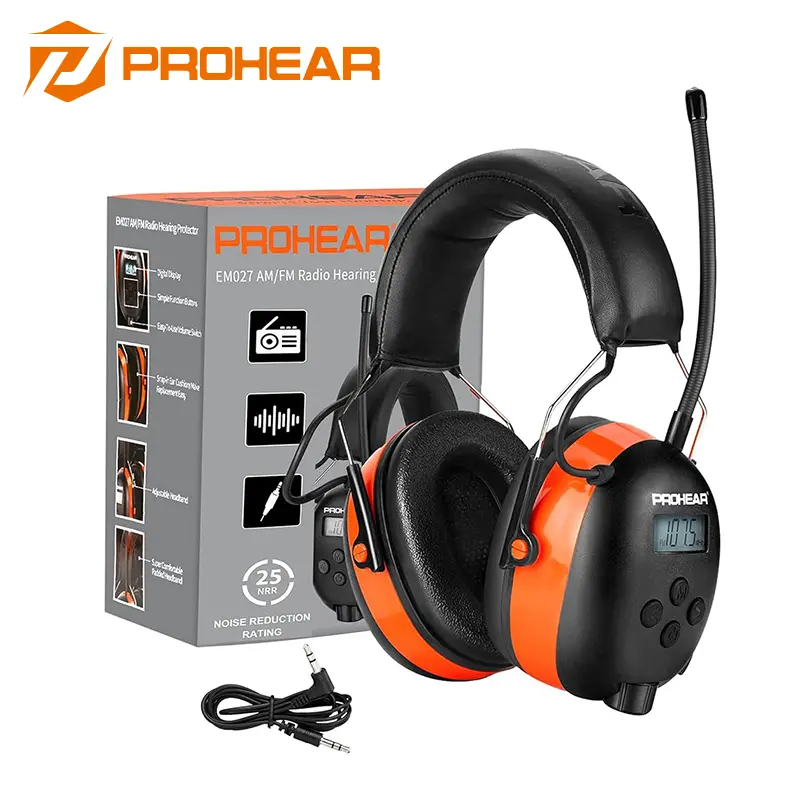 PROHEAR 027 AM/FM Radio Safety Earmuffs for Lawn Mower, Weed Wacker & Yard Care, 25dB NRR with Digital LCD Screen, 3.5mm AUX Input for Workshop, Construction, SummerWins DealsForYouDays