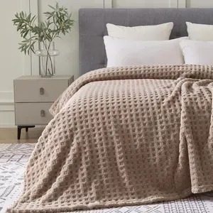 Soft Cozy Fuzzy Fleece  Blanket, Waffle Light Taupe, 60x80 Inches - Lightweight, Fluffy, and Warm 3D Jacquard All-Season Blanket for Couch, Bed, Sofa, Home Decor, Camping, and Travel