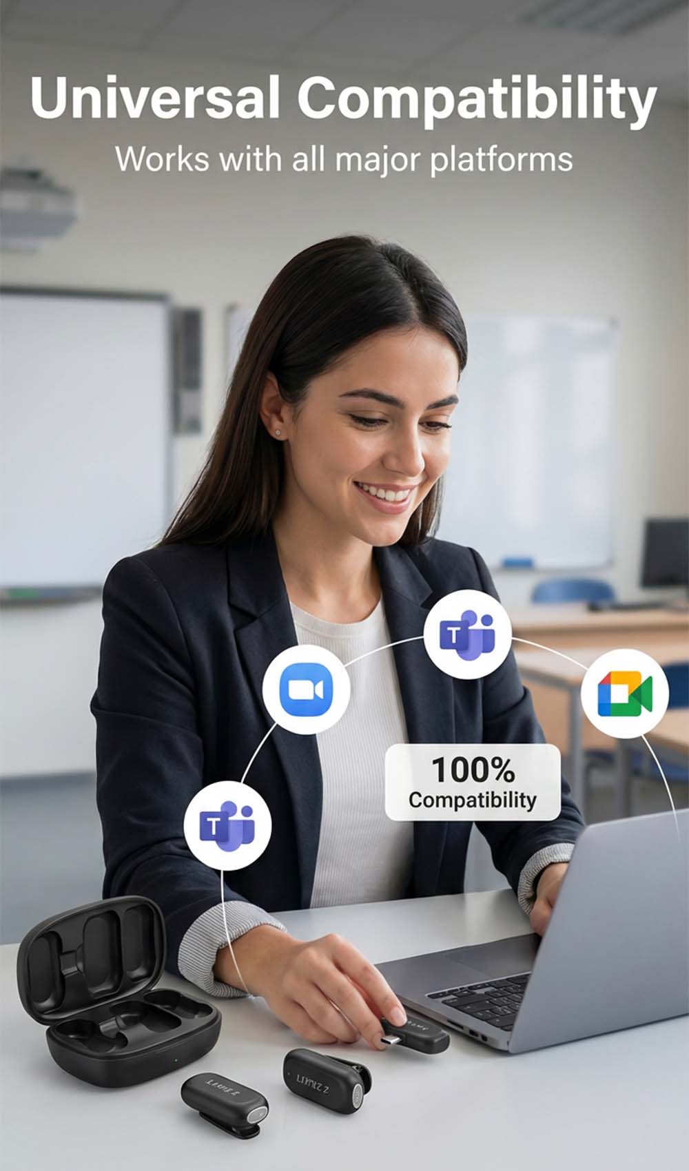 LYNXZ A8 Wireless Mini Mic | 2TX+USB-C | Magnetic | 48kHz/24bit | For iPhone 17/16/15 & Android | Vlog Podcast Streaming