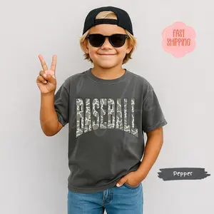 Kids Baseball Camouflage Boys  Graphic  Toddler Shirt | Baby Toddler Child's Camo Baseball Shirt | Game Day Shirt Tee