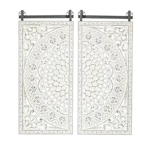 LuxenHome Set of 2 Distressed Ivory White Flower Wall Decor