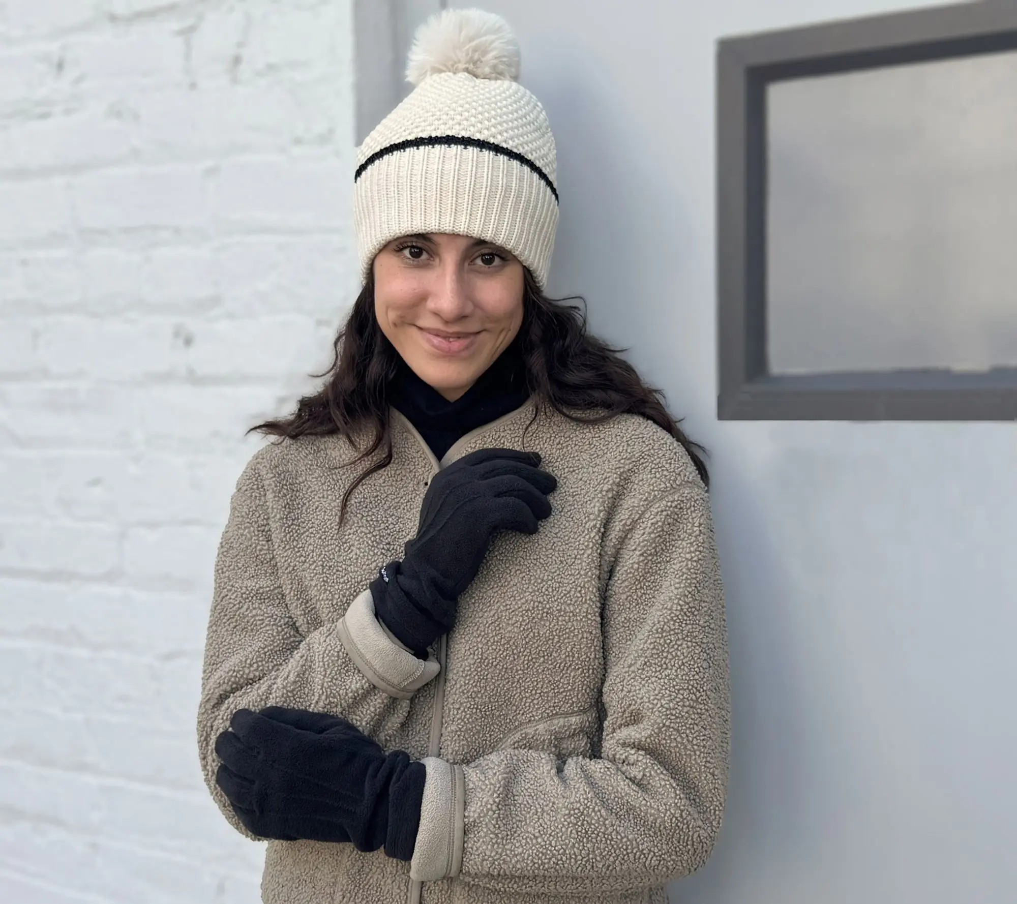 Sprigs Textured Knit Pom-Pom Beanie & Touch Screen Gloves Set