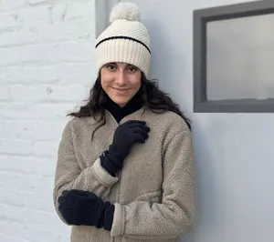 Sprigs Textured Knit Pom-Pom Beanie & Touch Screen Gloves Set