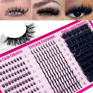 Faux Mink Eyelashes 260cluster C Curled, 9-16mm Mixed Natural Eyelash Extension, 3D Russian Strip, Personal Eyelash Makeup Tool