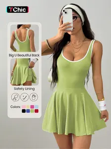 Women's Sporty Sleeveless Tennis Dress, Integrated Shorts & Bra, Twisted Cut Design, Ideal for Gym, Yoga, Casual, Tennis Sports Dress