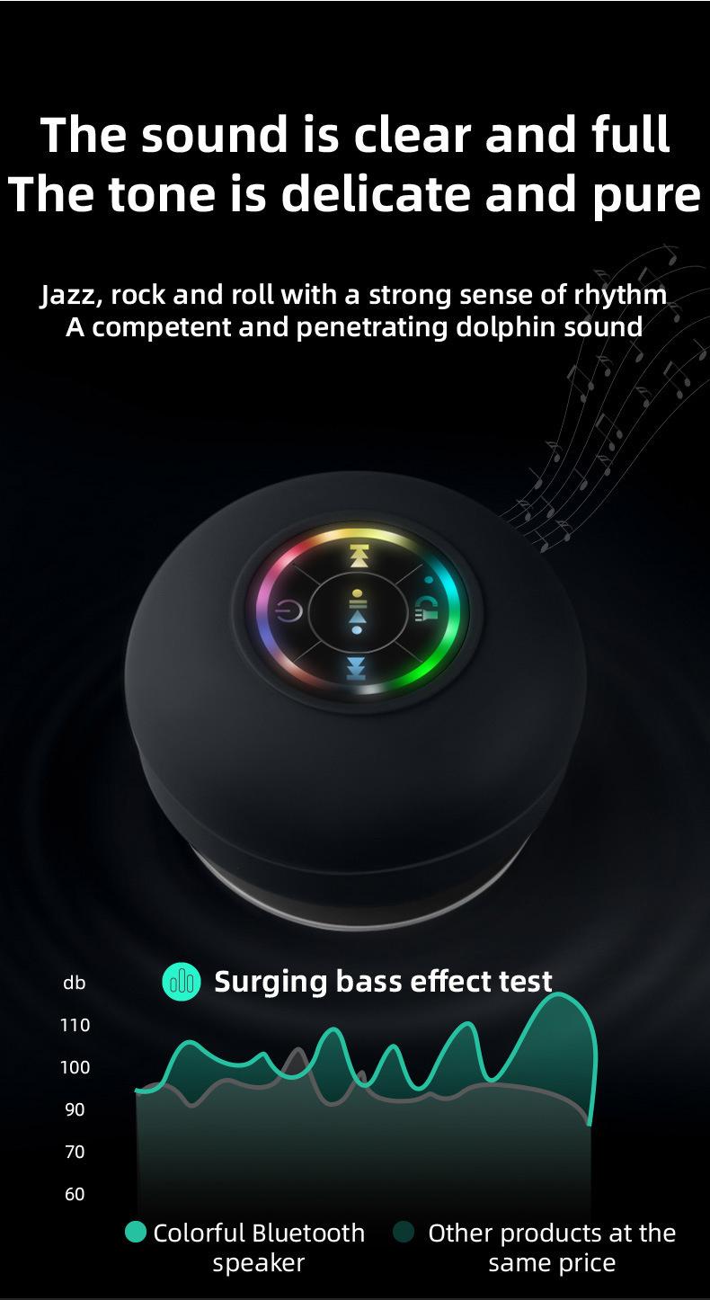 Waterproof Speaker Portable Suction Cup with LED Lights Rechargeable Bluetooth-compatible for Home Bathroom Outdoor Shower Black Wireless Speaker hands-free