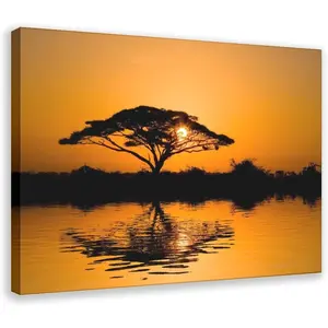 Acacia Tree At Sunrise African Lake Poster Prints Paintings Canvas Wall Art for Bedroom Bathroom Living Room Office Wall Decor 36x24inch(90x60cm) Frame-style