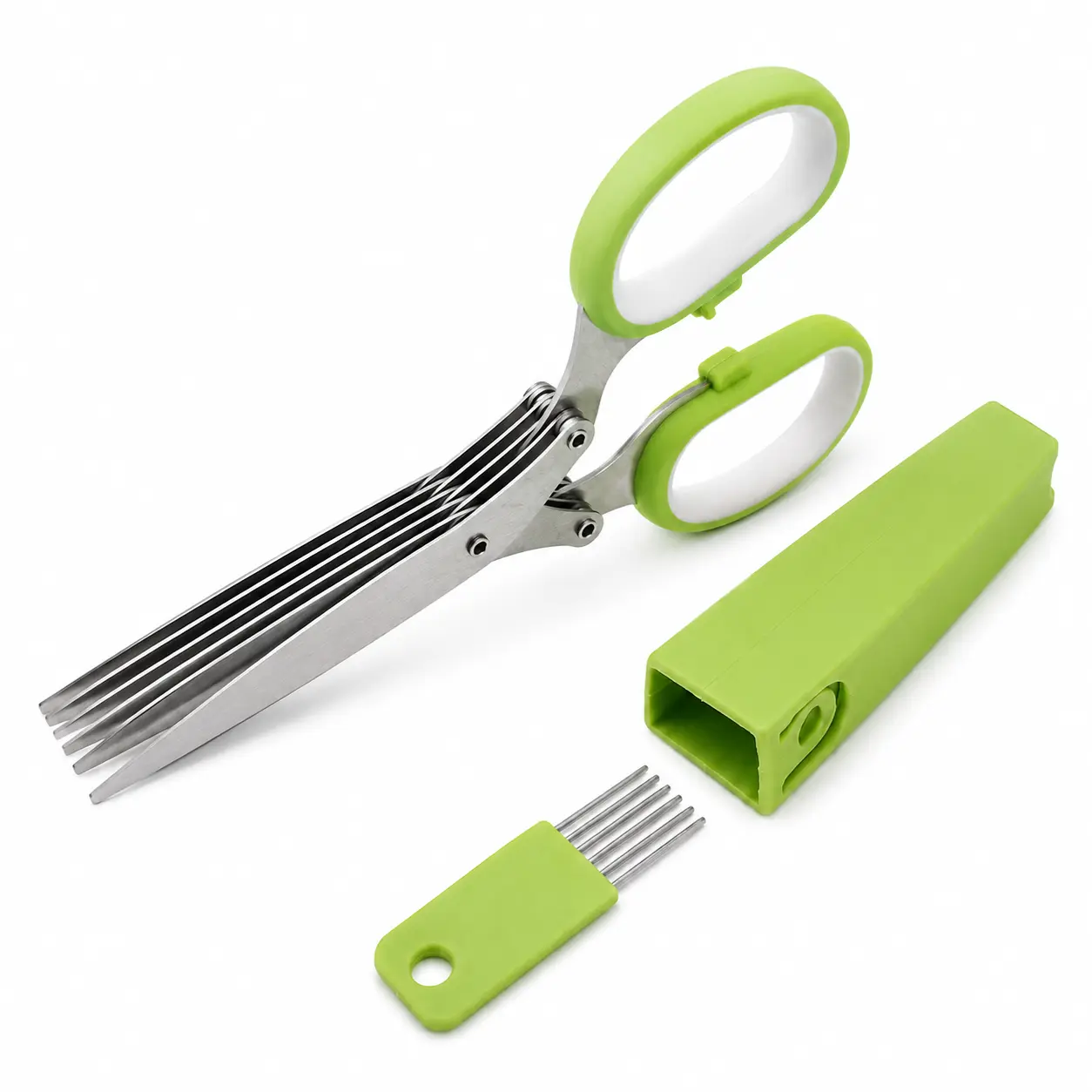 Stainless Steel 5-Layer Blade Kitchen Scissors, Herb Shears with Food-Safe PP Handle, Multi-Use Sharp Cutting Tool for Home Kitchen Chopping Scallion, Chili, Easy to Clean
