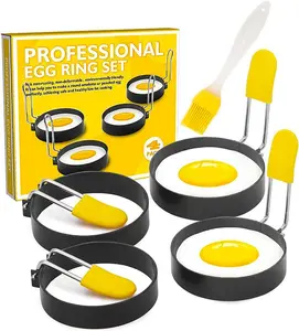 Egg Ring for Frying Eggs and English Muffin - round Egg Shaper Mold with Anti-Scald Handle - Stainless Steel Non-Stick Egg Cooker Ring - 4 Pack LTWQLing