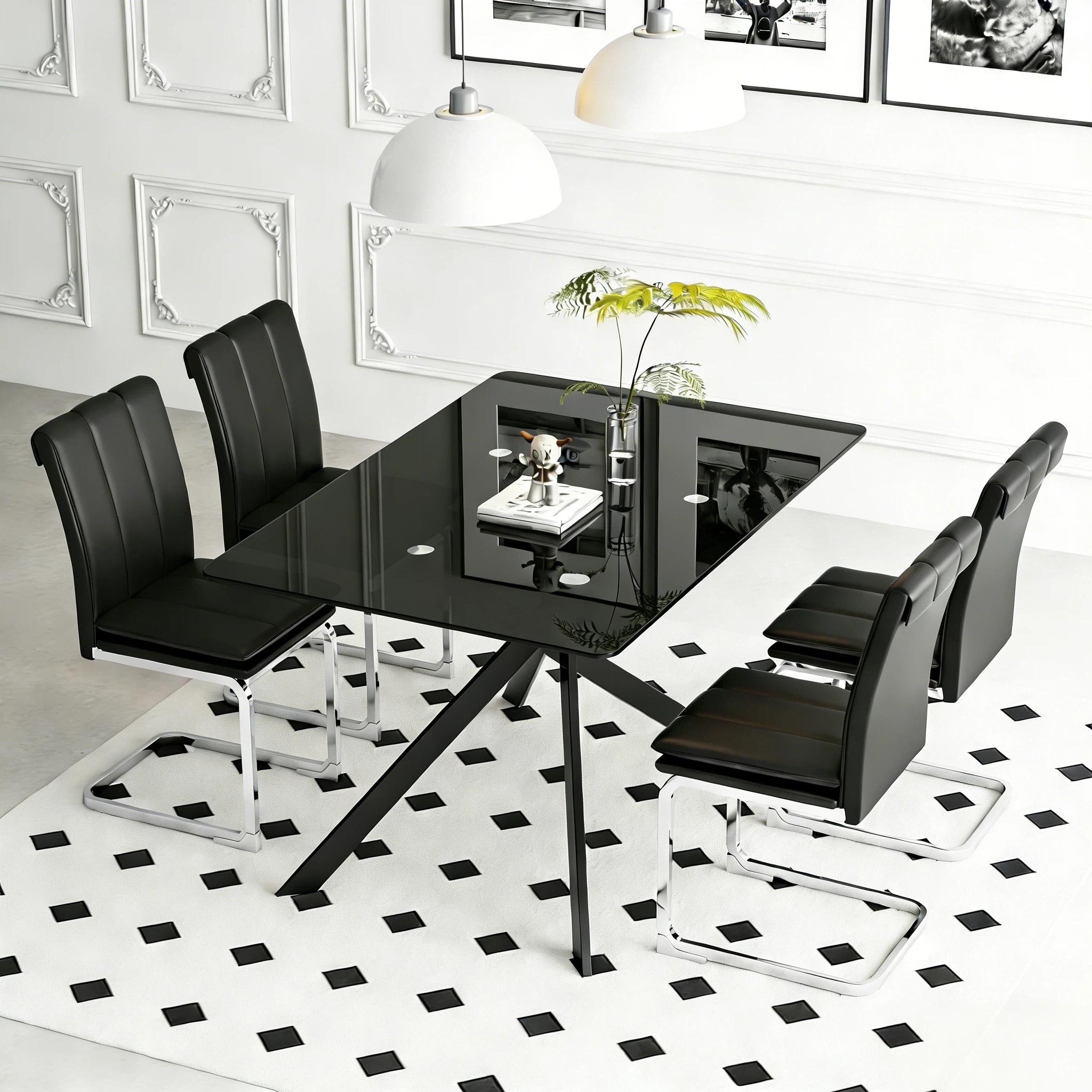 51.18 "Rectangular Glass Dining Table with Clear Tempered Glass, Golden Plated Tubular Metal Legs with Adjustable Leveling Feets, Kitchen Table for Dining Room,Dinner Table（ONLY TABLE）