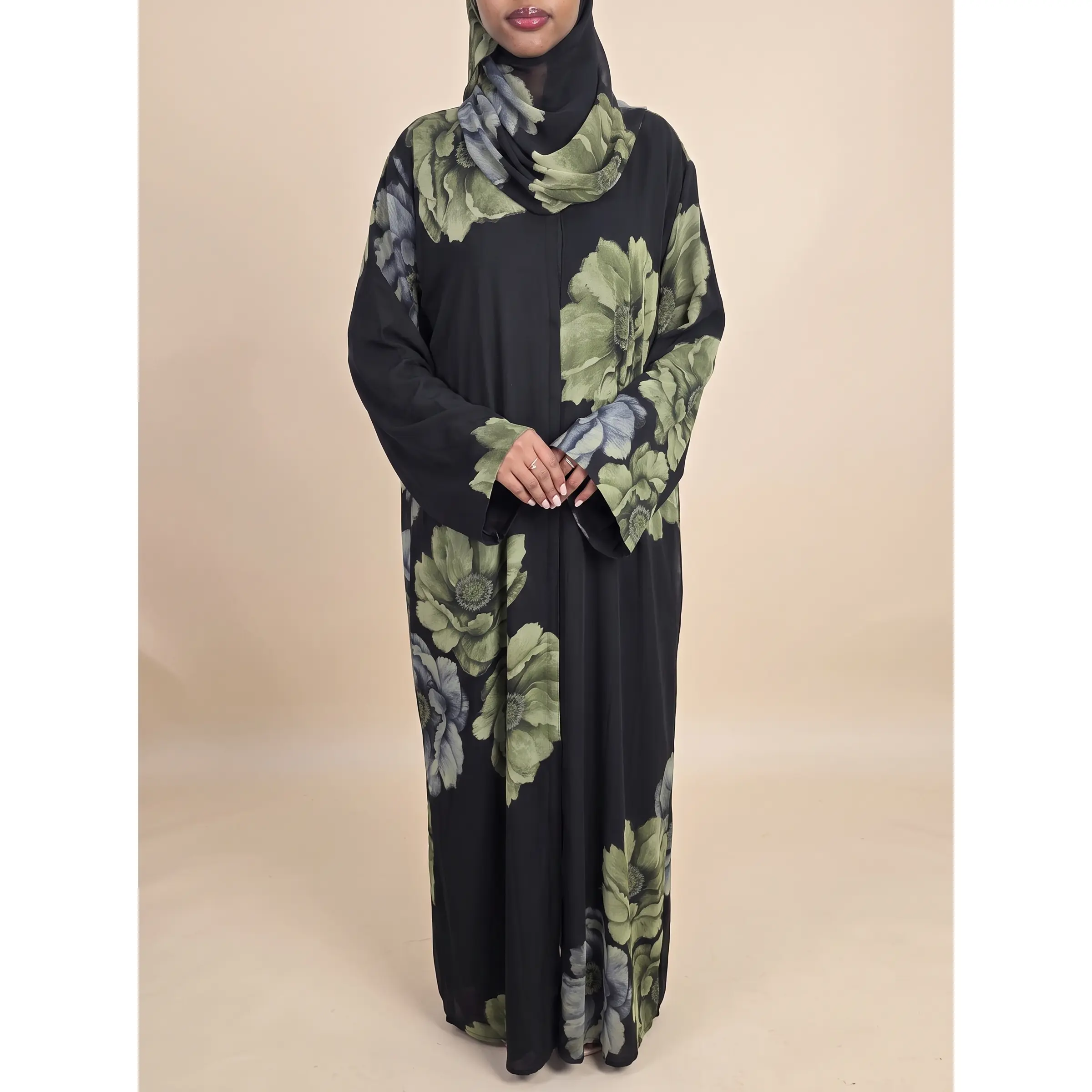 Nocturne Garden Floral Double Chiffon Abaya Set