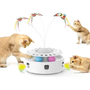Cat Toys 3in1 Automatic Interactive Kitten Toy, Fluttering Butterfly, Moving Feather, Track Balls, Dual Power Supplies, USB Powered, Indoor Exercise Kicker (Bright White)