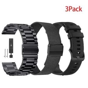 18/20/22mm Stainless Steel Milanese Silicone Strap Set, Compatible with Samsung/Amazfit/Garmin/Huawei/Xiaomi Watches