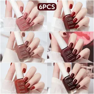 red&brown Nail Polish 6PCS(0.35fl.oz) - Water-based Nail Polish. No LED Lamp Needed, Quick-drying, Long-lasting, Peelable Nail Polish, Suitable for At-home DIY Nail Art Manicure. An Ideal Gift for Spring And events.