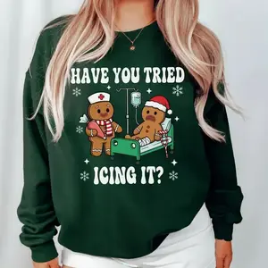 Try Icing It Nurse Christmas Sweatshirt or T-Shirt , Funny Nurse Christmas Shirt, Gingerbread Nurse Tee, Nurse Holiday Shirt Gift, Xmas Nurse Tee