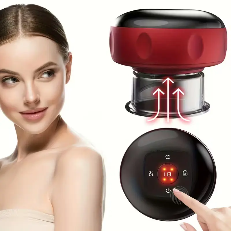 Electric Cupping Set All New Smart Vacuum Machine for Neck Shoulder & Back Massage 12 Modes Red
