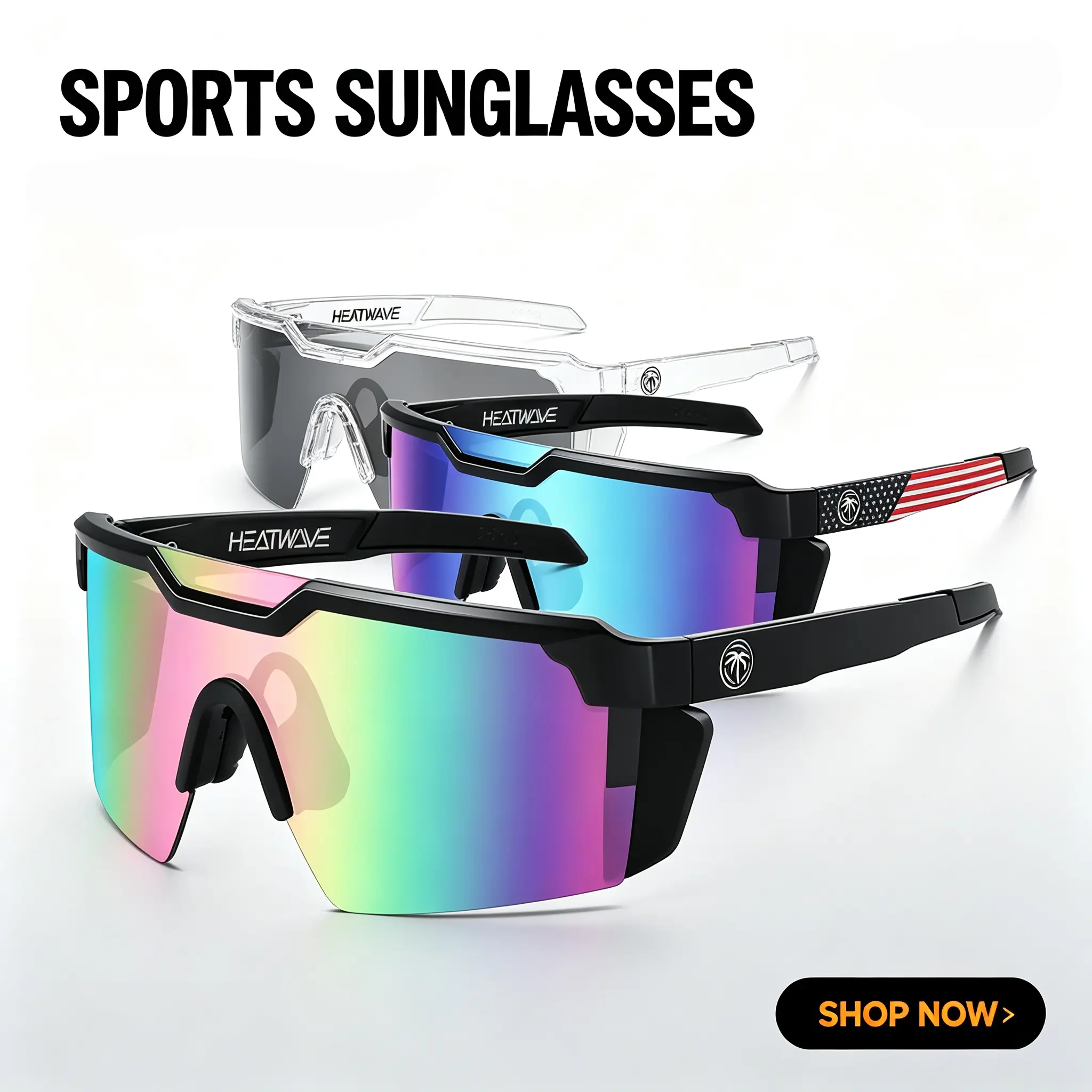 HEATWAVE Shield-X ANSI Z87+ Certified Sports Sunglasses, Multi-Color Photochromic & Mirrored Lenses Impact Resistant UV400 Cycling Glasses
