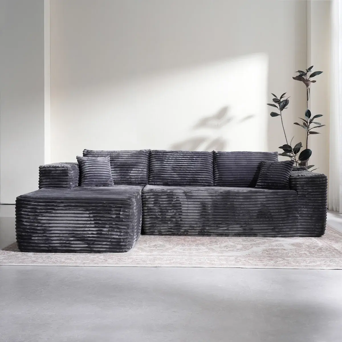 106 Inch Extra Long L-Shaped Modular Sectional Sofa with Chaise Lounge - Memory Foam Cushioning, Deep Seat Corduroy Sleeper Sofa Bed, Easy Assembly, Left/Right-Facing Chaise, Modular Design for Large Living Room, Durable Frame & Easy-Clean Fabric