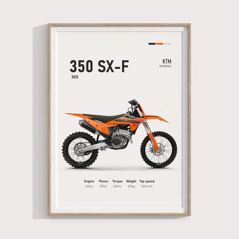 2025 KTM 350 SX-F Poster Gift for Motocross Fans Collectors Dirt Bike Wall Art & Racing Garage Decor - No Frame