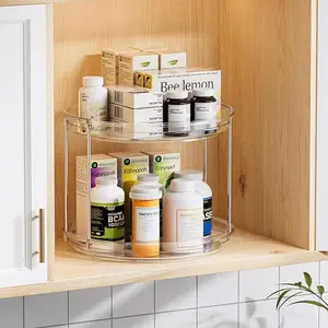 2-Tier Lazy Susan Turntable Organizer, 10.6'' Rotating Amber Storage Rack for Kitchen Cabinets, Pantry, Bathroom Vanities
